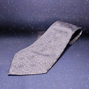 BRIENNO Men's SEVENFOLD Silk Necktie ITALY Designer Geometric Blue/Silver